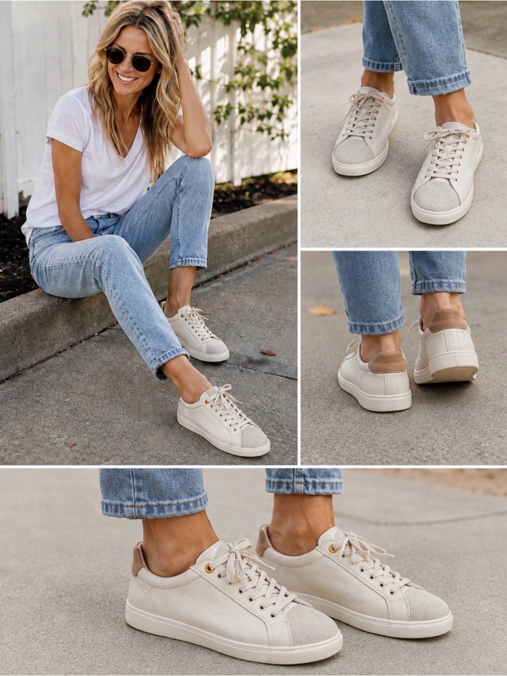 Sam Edelman Cream & Tan Low-Top Sneakers with Gold Eyelet Accent